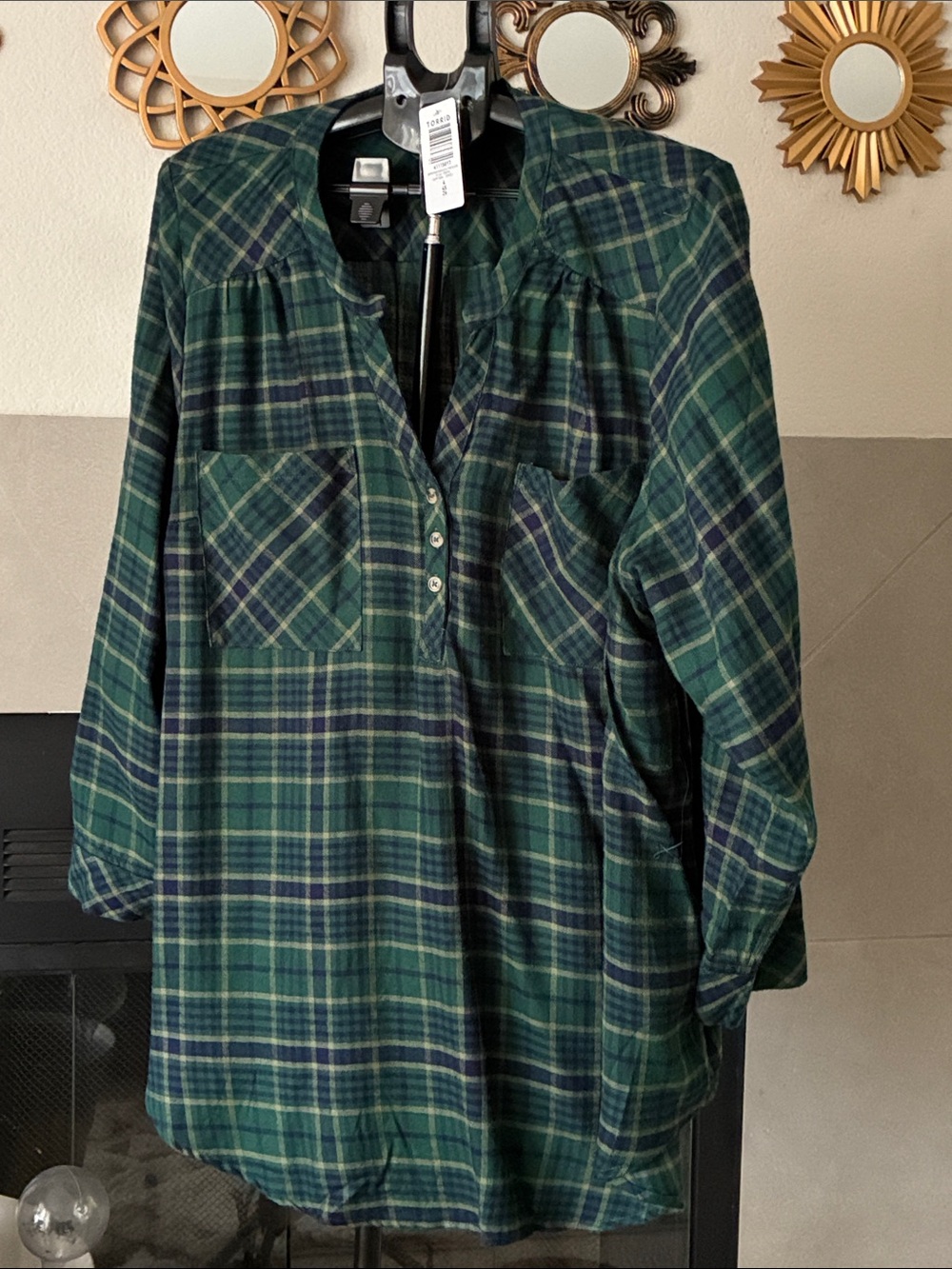 torrid Green and Navy Plaid Long Sleeve Tunic Dress
